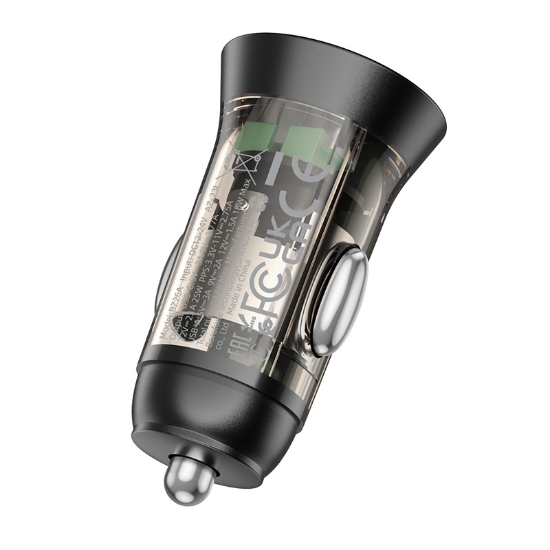 Incarcator Auto Borofone BZ26A Shadow USB + TYPE C - PD 43W 3A - Transparent - 2 | YEO